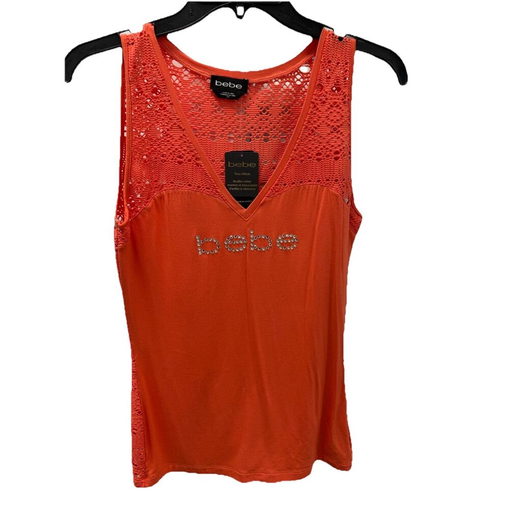 Bebe tank top Crochet V-neck peach Small